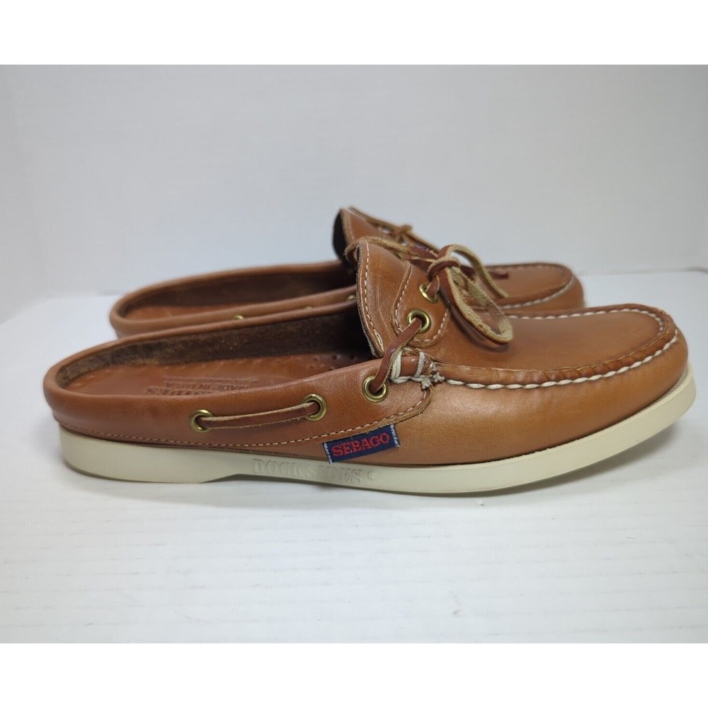 Sebago Docksides Made In USA Tan‎ Mules Slides Slip On Shoes Women's Size 6 M